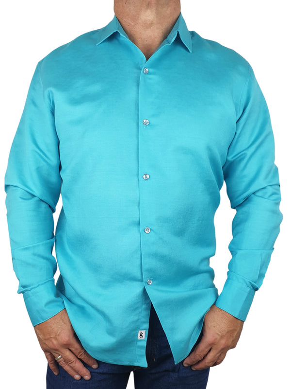 Byron Bay Aqua Linen L/S Shirt - Blue