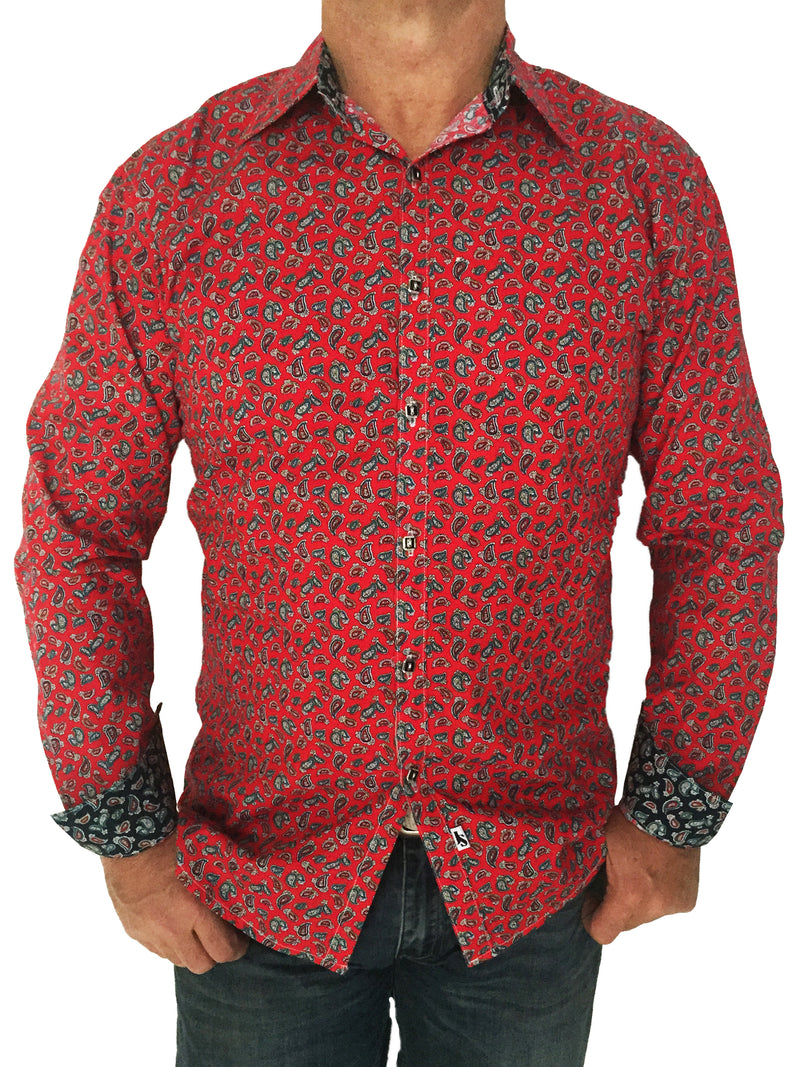 Aras Paisley Cotton L/S Big Mens Shirt - Red