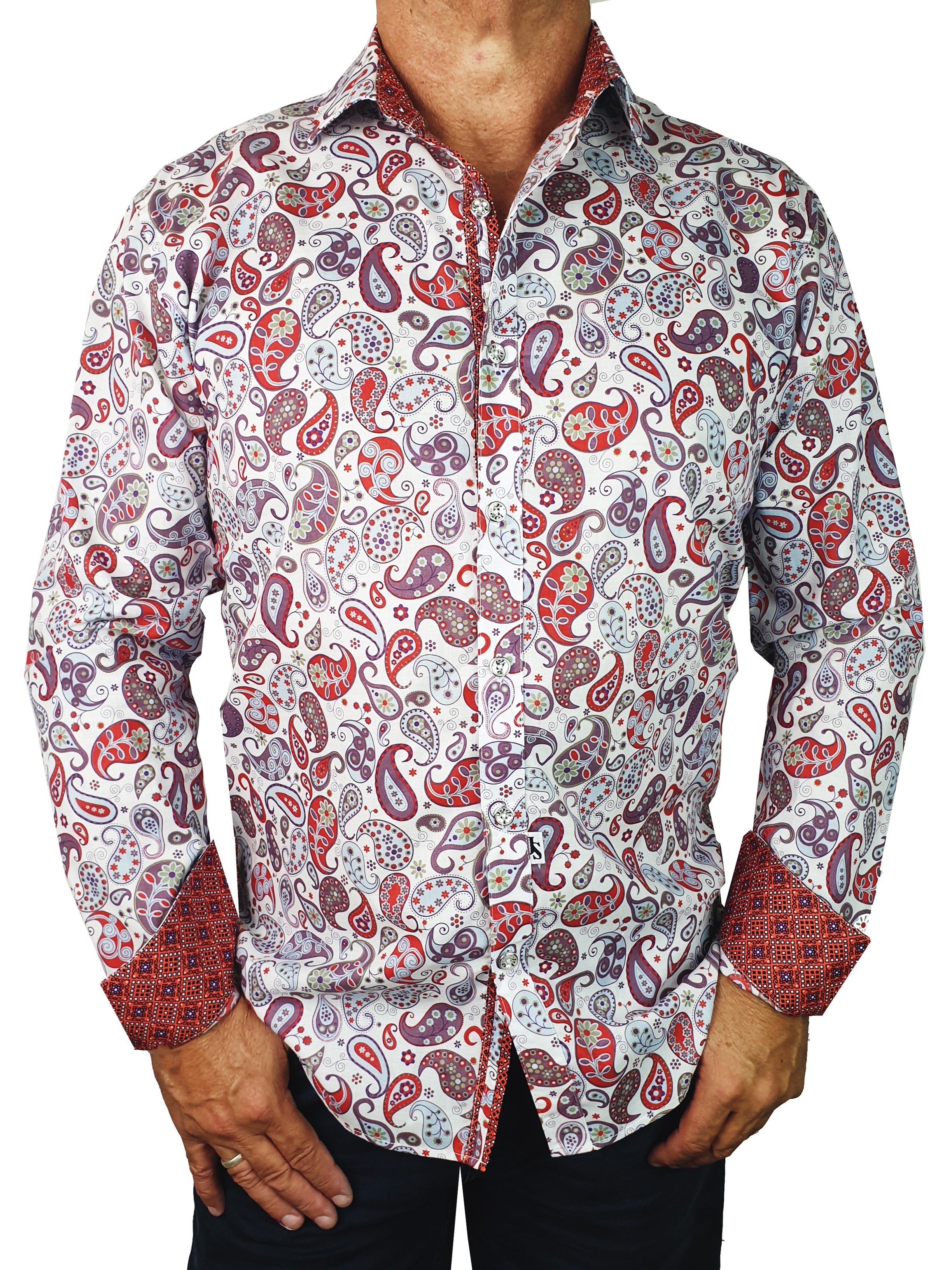 Artist Paisley Cotton Voile L/S Shirt - White/Red