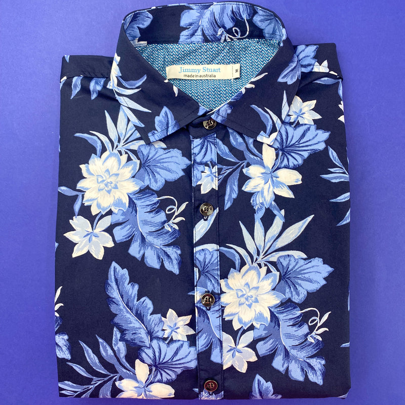Aruba Floral Cotton L/S Big Mens Shirt - Blue
