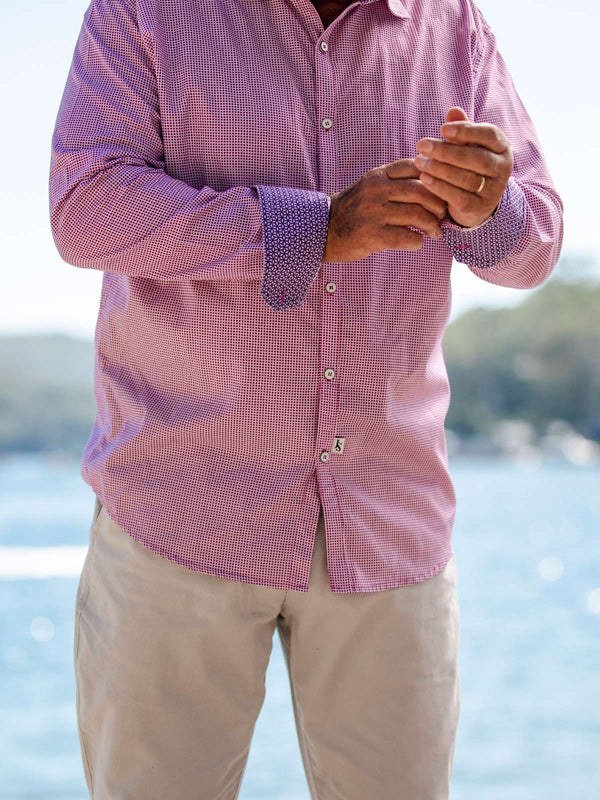 Audi Geometric Cotton L/S Big Mens Shirt - Purple