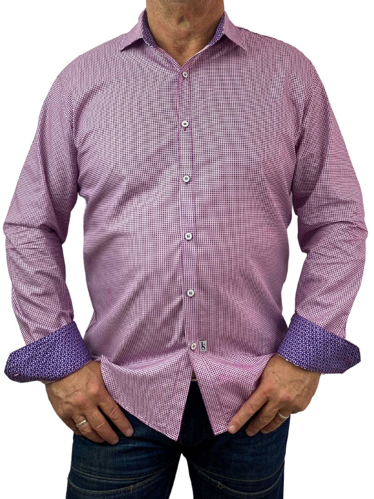 Audi Geometric Cotton L/S Shirt - Purple