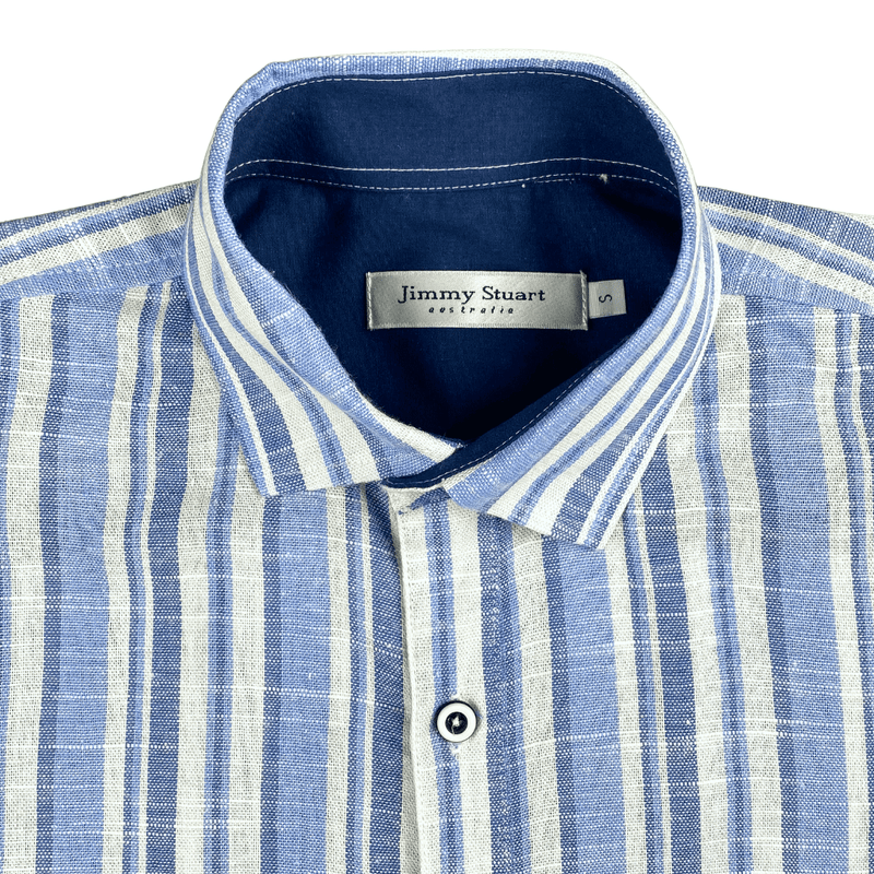 Avalon Stripe Linen S/S Big Mens Shirt - Blue/White