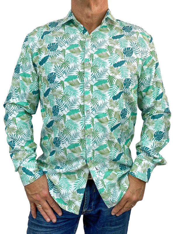 Bangalow Floral Cotton/Rayon L/S Shirt - Green