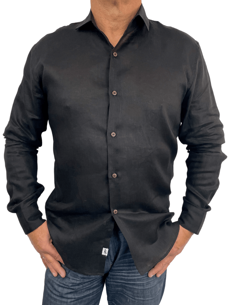Byron Bay Black Linen L/S Big Mens Shirt