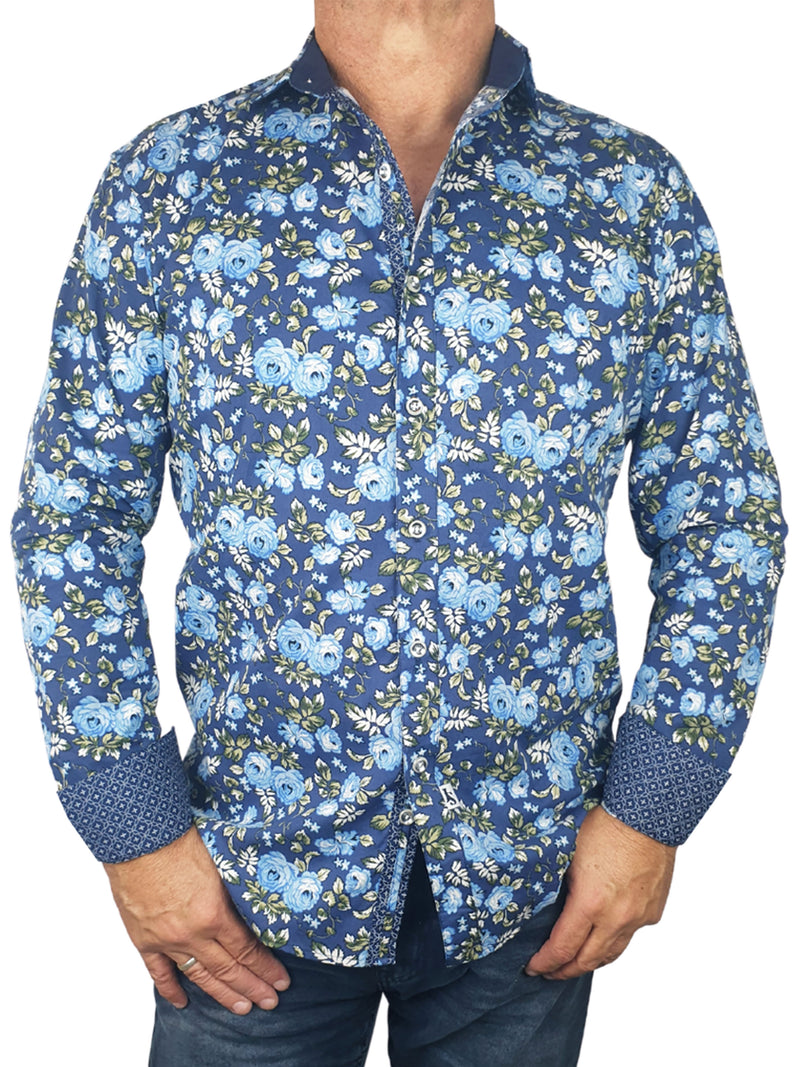 Bloom Floral Cotton L/S Shirt - Blue