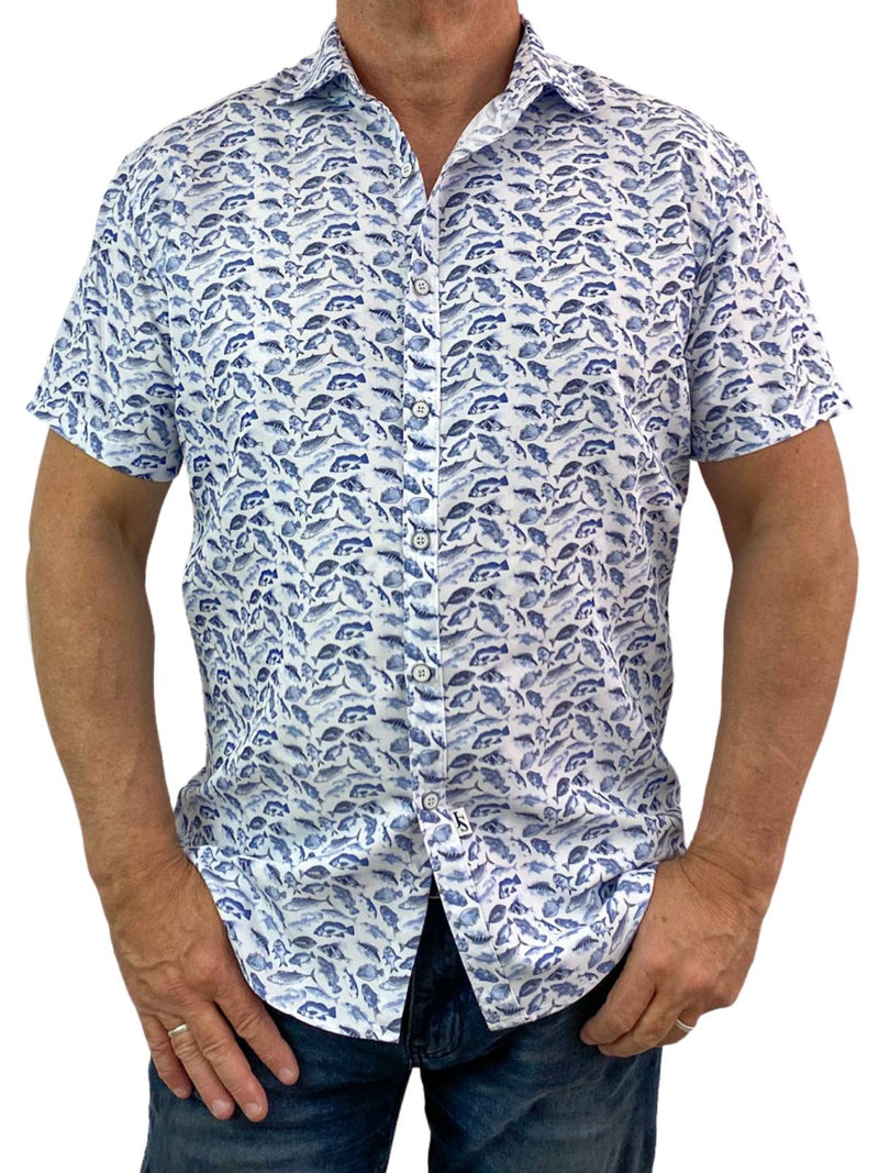Bluefin Abstract Cotton/Rayon S/S Big Mens Shirt - Blue