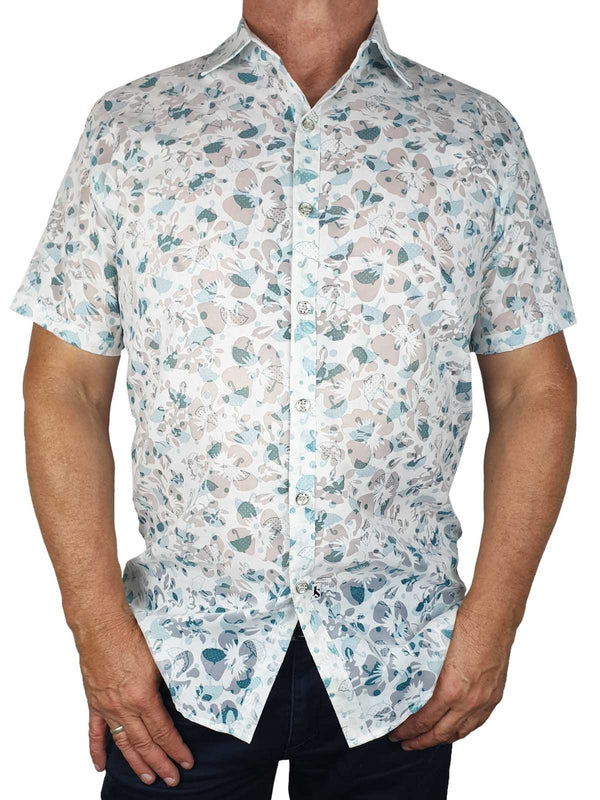 Brolly Abstract Laser Burnout Cotton S/S Big Mens Shirt - White
