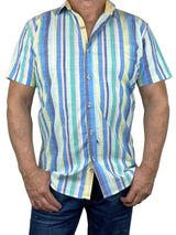 Candy Stripe Cotton S/S Shirt - Blue/Pink