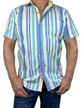 Candy Stripe Cotton S/S Big Mens Shirt - Blue/Pink