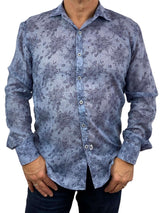Chambray Floral Cotton Voile L/S Shirt - Grey