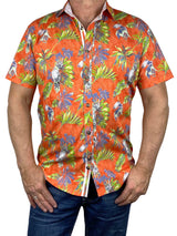 Cockatoo Abstract Cotton S/S Big Mens Shirt - Orange