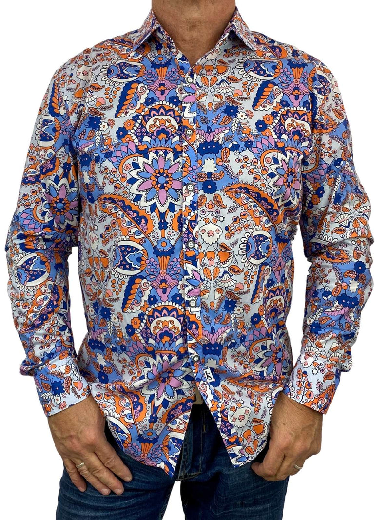 Comic Abstract Cotton L/S Shirt - Orange/Blue