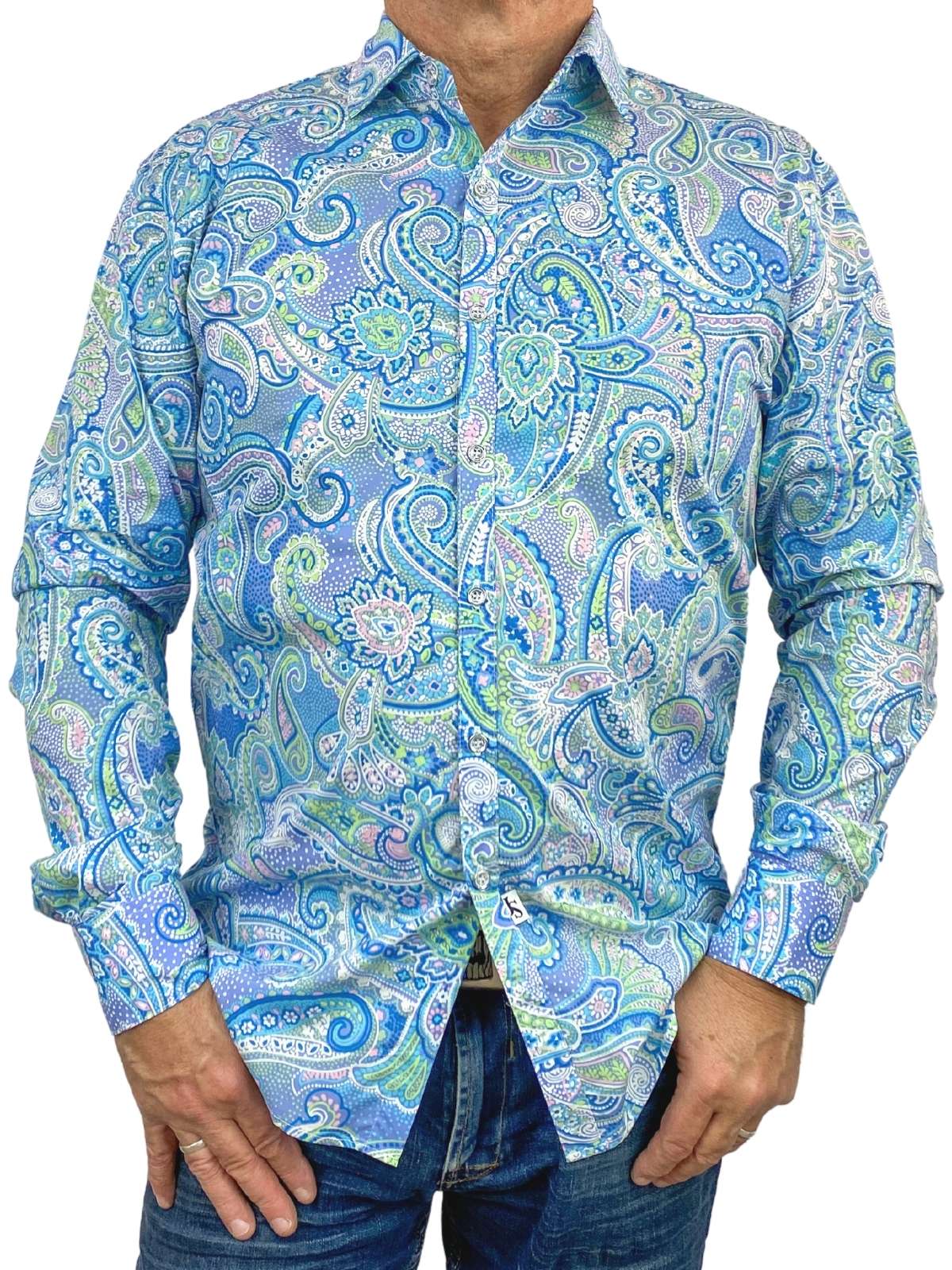 Confetti Paisley Cotton L/S Big Mens Shirt - Blue