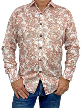 Cooper Paisley Cotton Voile L/S Shirt - White/Orange