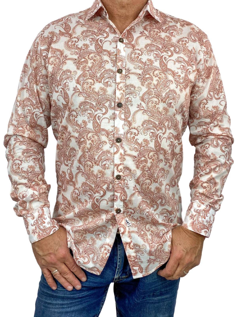 Cooper Paisley Cotton Voile L/S Big Mens Shirt - White/Orange
