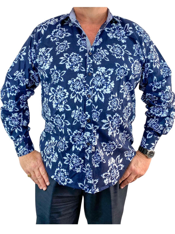 Cosmo Abstract Cotton L/S Big Mens Shirt - Blue