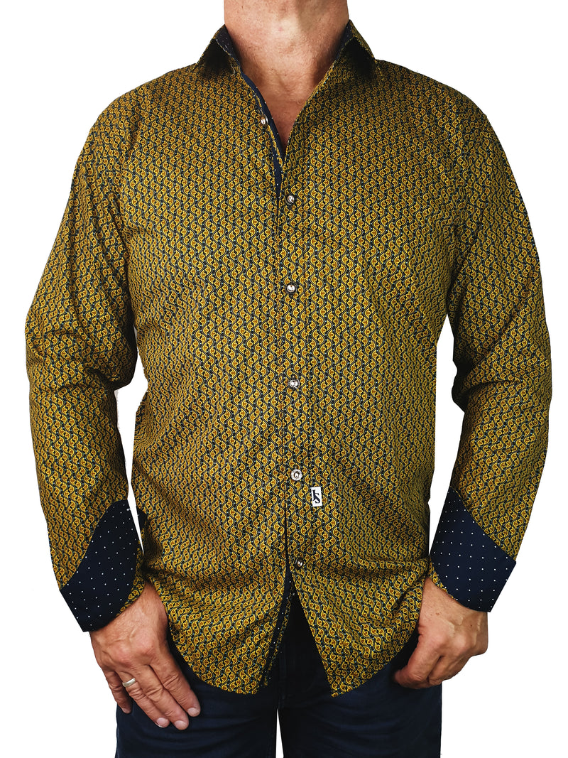 Crown Gold Geometric Cotton L/S Shirt - Mustard