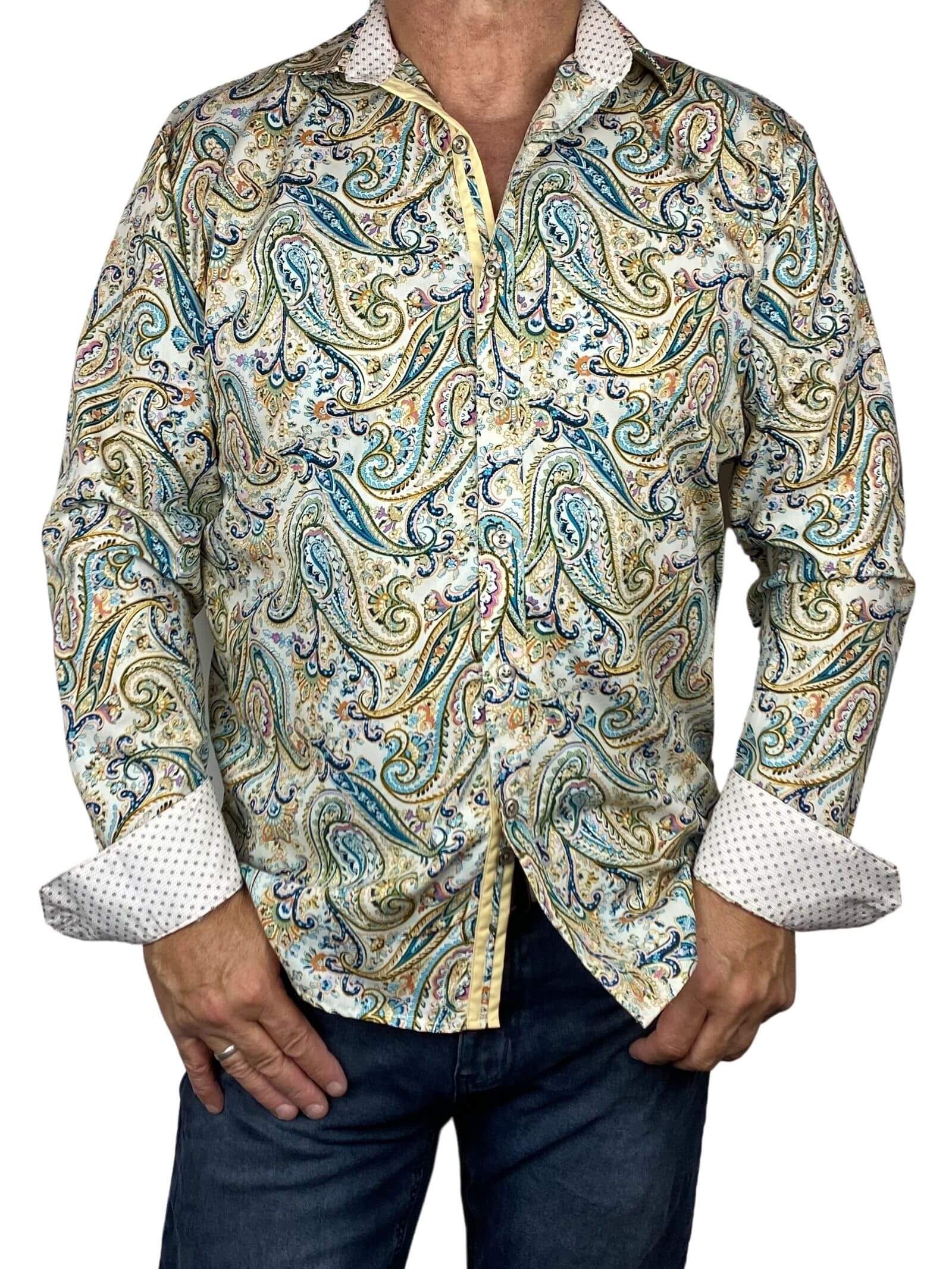 Eden Paisley Cotton L/S Shirt - Beige/Green