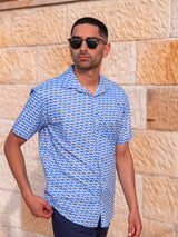 Elephant Abstract Cotton Voile S/S Big Mens Shirt - Blue