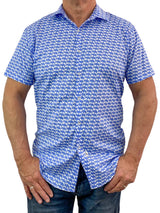 Elephant Abstract Cotton Voile S/S Shirt - Blue