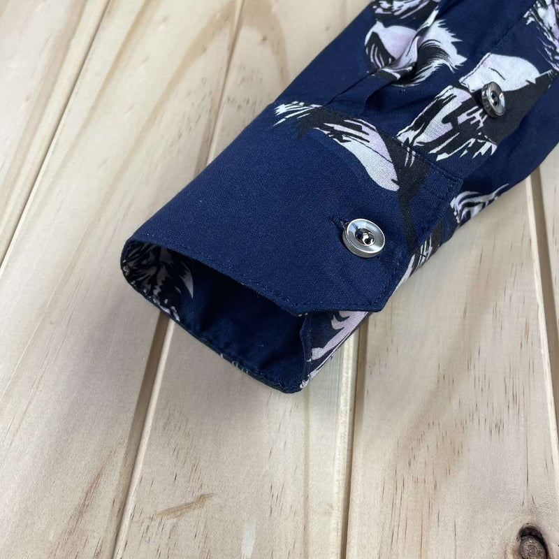 Feather Abstract Cotton L/S Shirt - Navy
