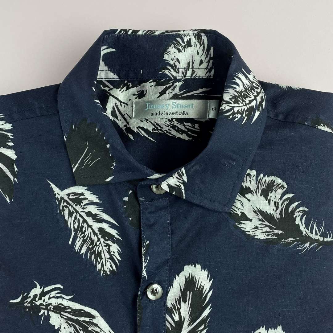 Feather Abstract Cotton L/S Shirt - Navy