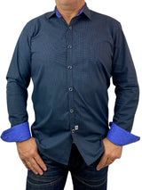 Fence Geometric Cotton Long Sleeve Big Mens Shirt - Black/Navy