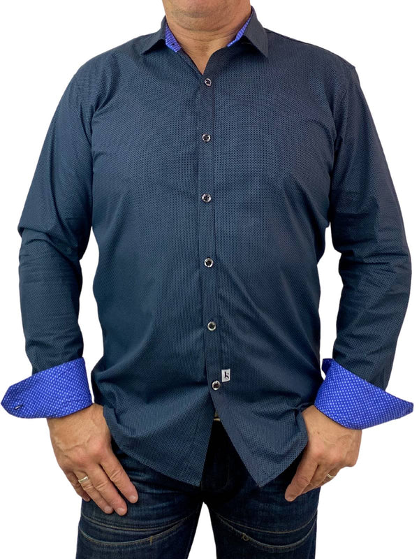 Fence Geometric Cotton Long Sleeve Big Mens Shirt - Black/Navy