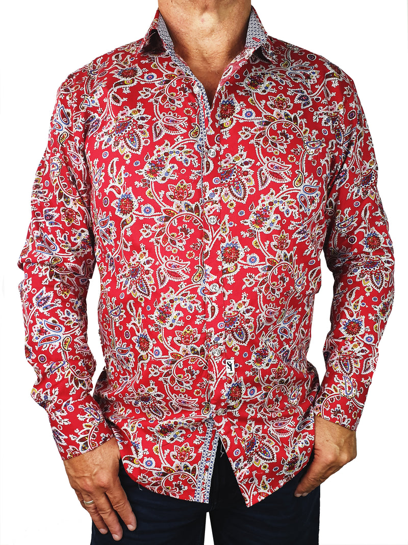 Firenze Paisley Cotton L/S Shirt - Red