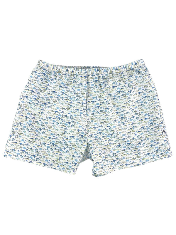 Fish Abstract Cotton Boxer Short - Blue/Yellow