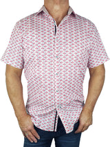Flamboyance Abstract Cotton S/S Big Mens Shirt - Pink/White