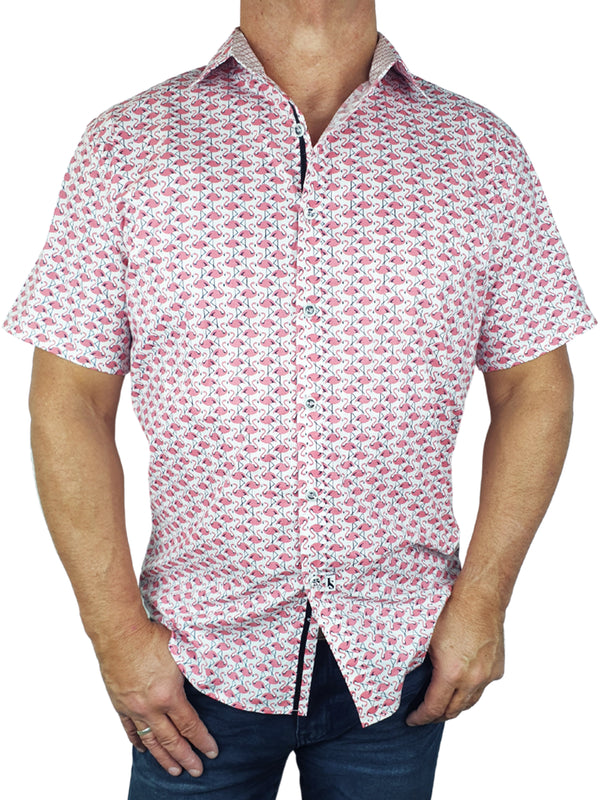 Flamboyance Abstract Cotton S/S Shirt - Pink/White