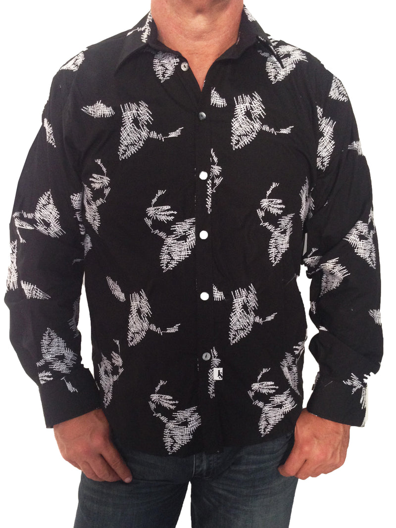 Flame Embroidered Cotton L/S Shirt Big Mens - Black