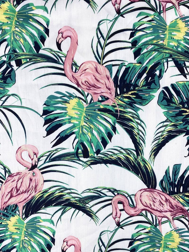 Flamingos Hawaiian Cotton/Rayon S/S Shirt - Green/Pink