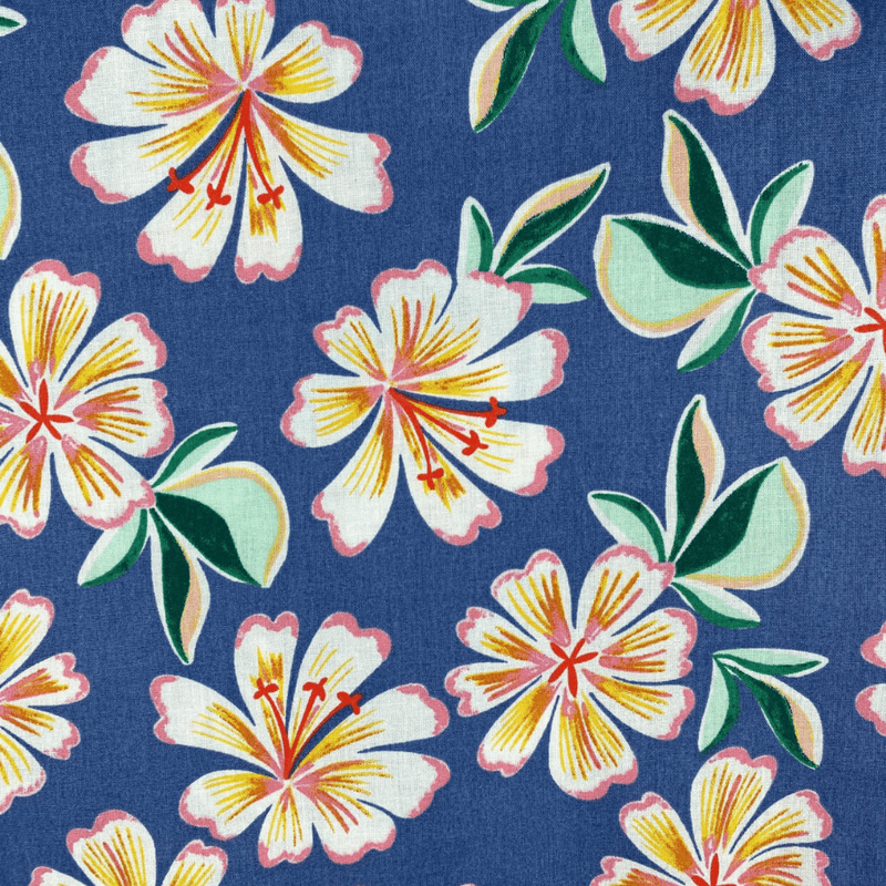 Frangipani Hawaiian Cotton S/S Shirt - Blue/Pink