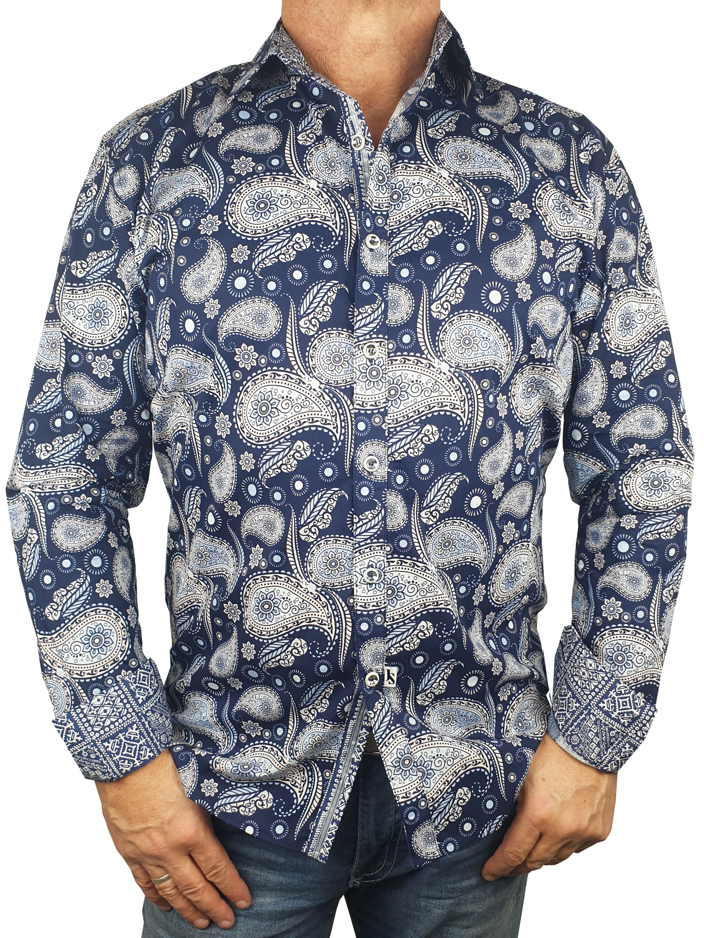 Frey Paisley Cotton L/S Big Mens Shirt - Navy