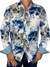 Frost Floral Cotton L/S Shirt - Blue/White