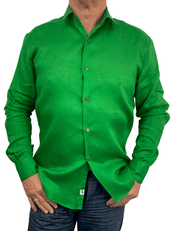 Byron Bay Green Linen L/S Big Mens Shirt