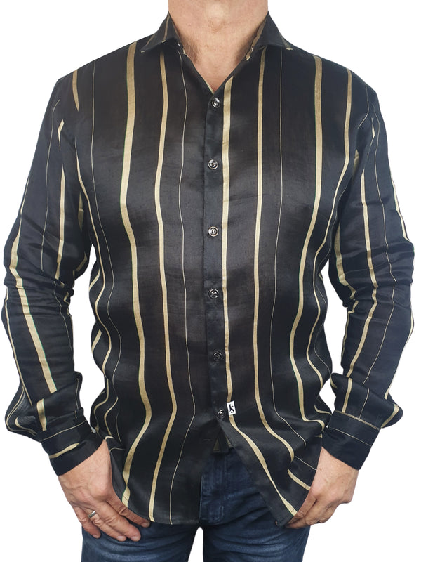 Havana Stripe Linen L/S Shirt - Black/Gold
