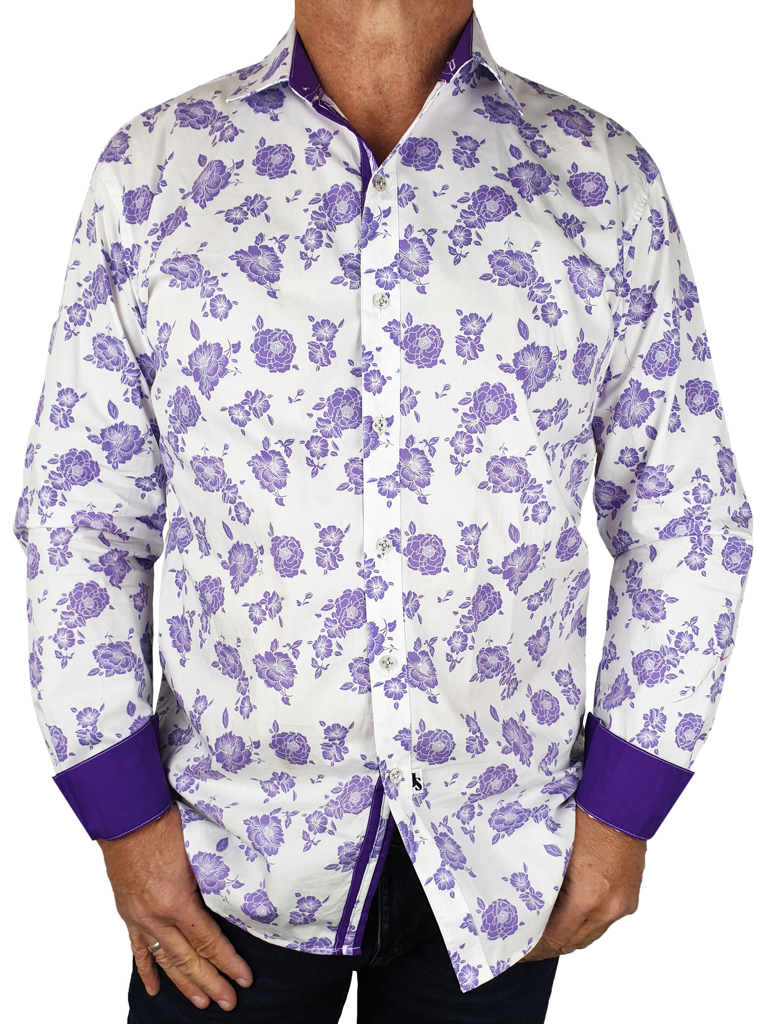 Haze Floral Cotton L/S Shirt - White/Purple