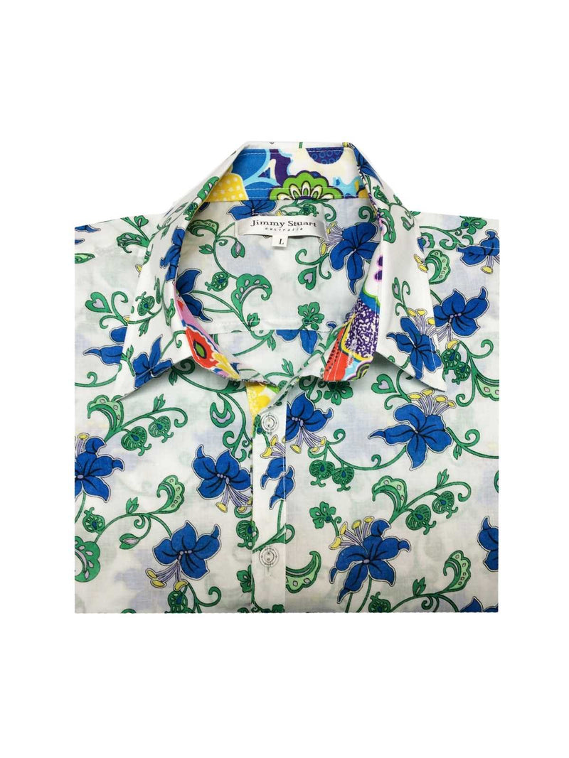 Hendrix Floral Cotton L/S Big Mens Shirt - Blue/White