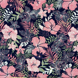 Hibiscus Floral Cotton L/S Big Mens Shirt - Pink/Navy