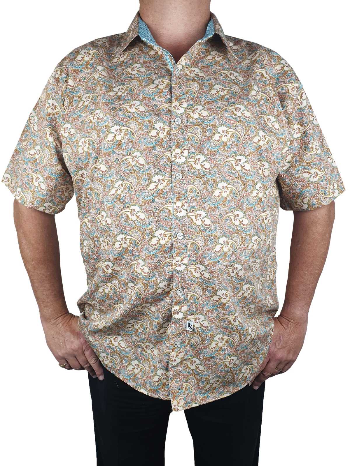 Hustle Paisley Cotton S/S Big Mens Shirt - Beige