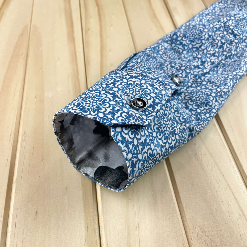 India Cotton Abstract L/S Shirt - Blue