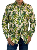Lush Floral Linen L/S Big Mens Shirt - Pink/Green