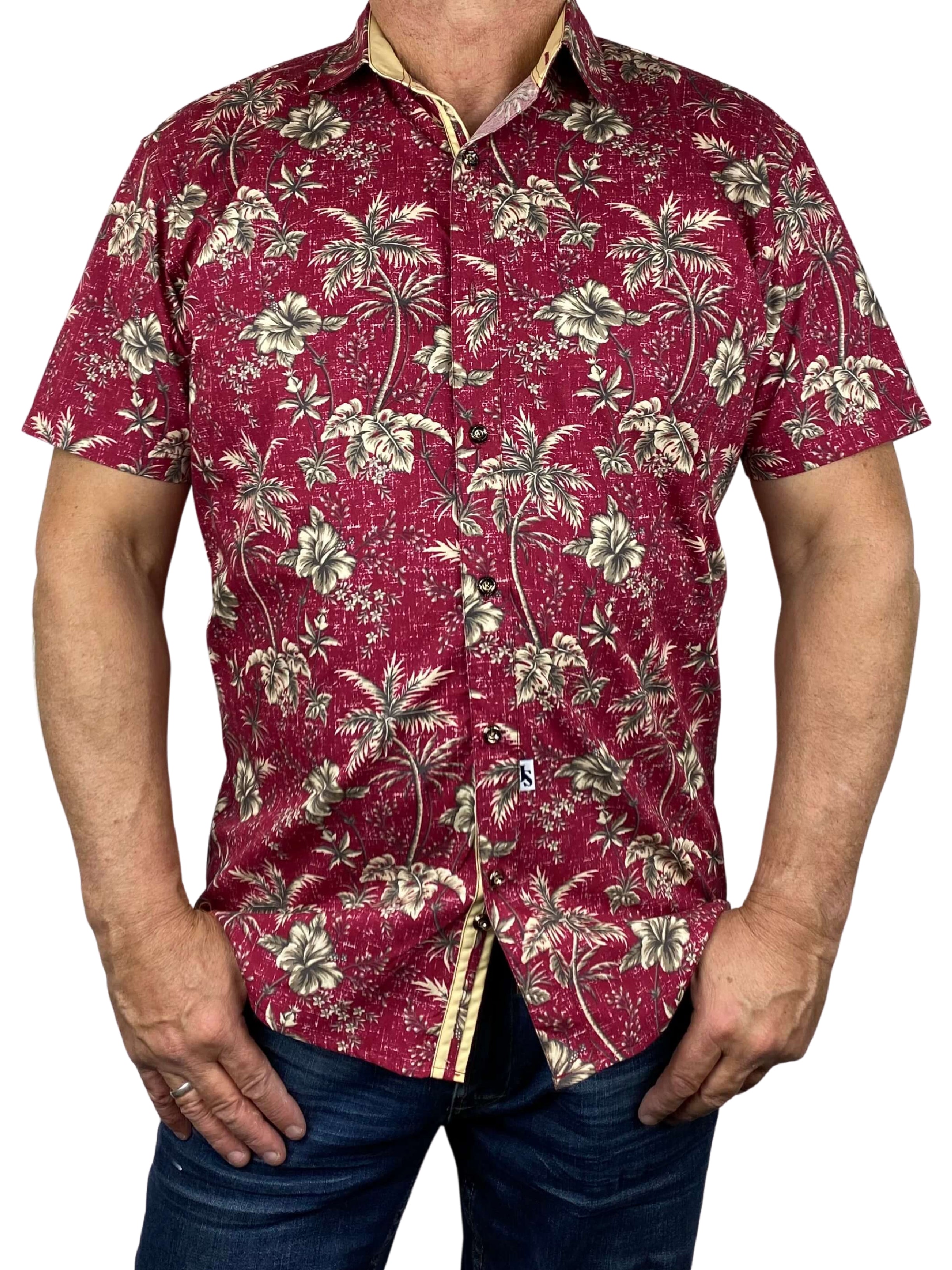 Jamaica Hawaiian Cotton S/S Big Mens Shirt - Maroon