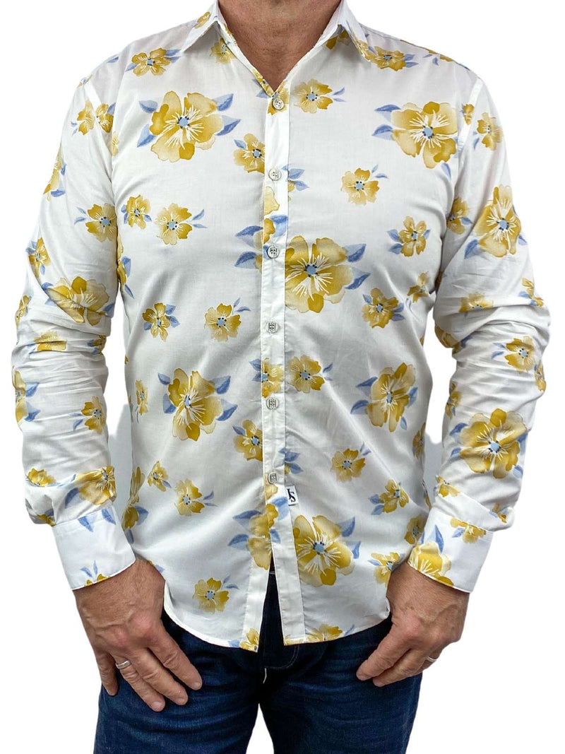 Jones Floral Cotton L/S Big Mens Shirt - Yellow