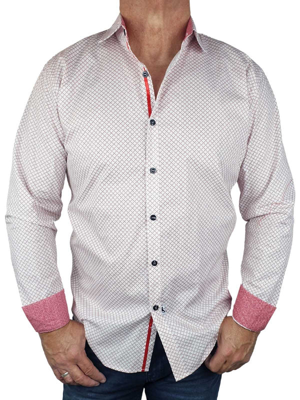 Monarch Geometric Cotton L/S Big Mens Shirt - Red/White