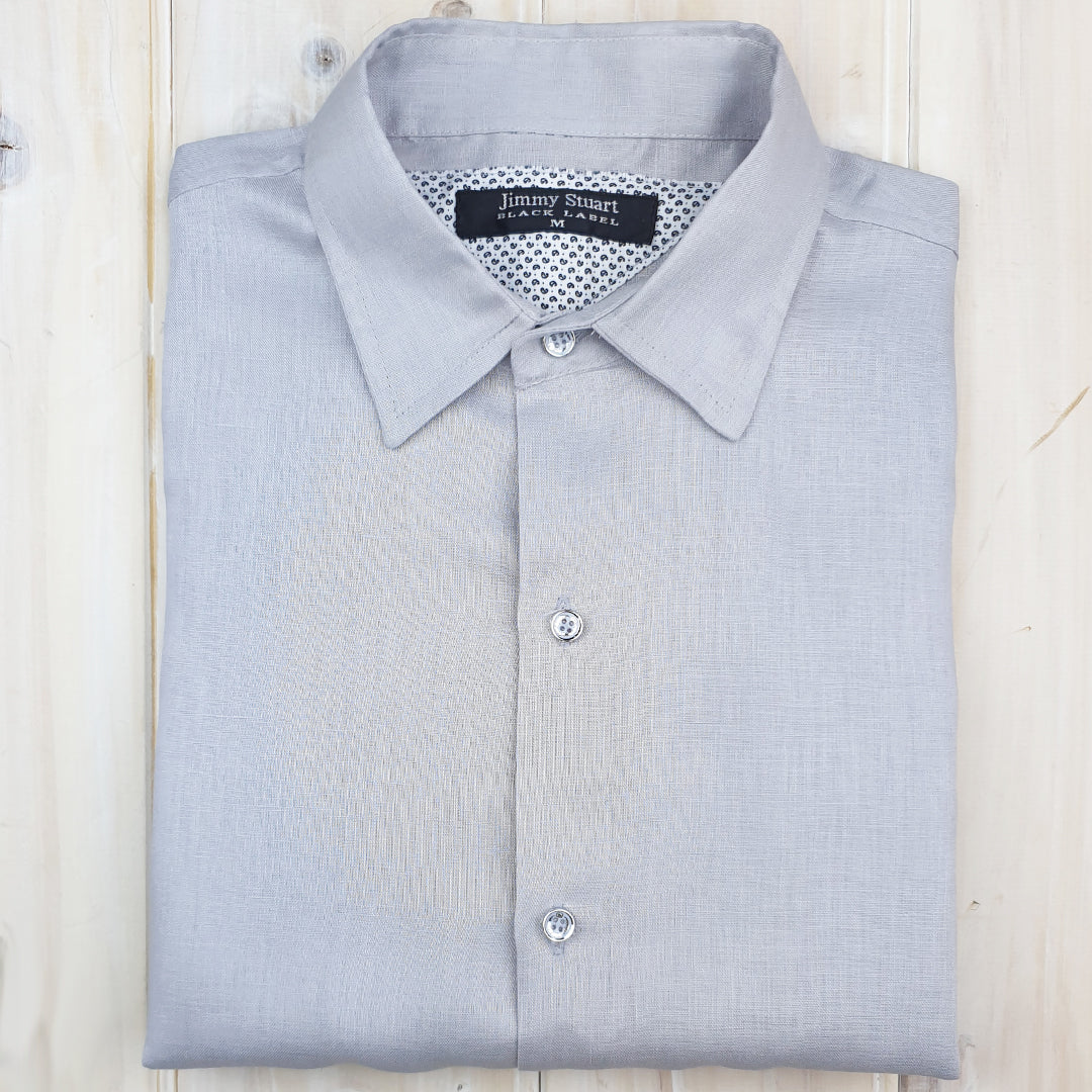 Byron Bay Cement Linen L/S Shirt - Grey